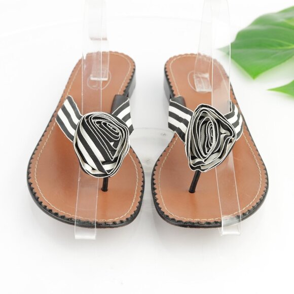 Talbots Womens Sandals Size 9 Black White Crossgrain Ribbon Thong Flip Flops - Picture 2 of 13